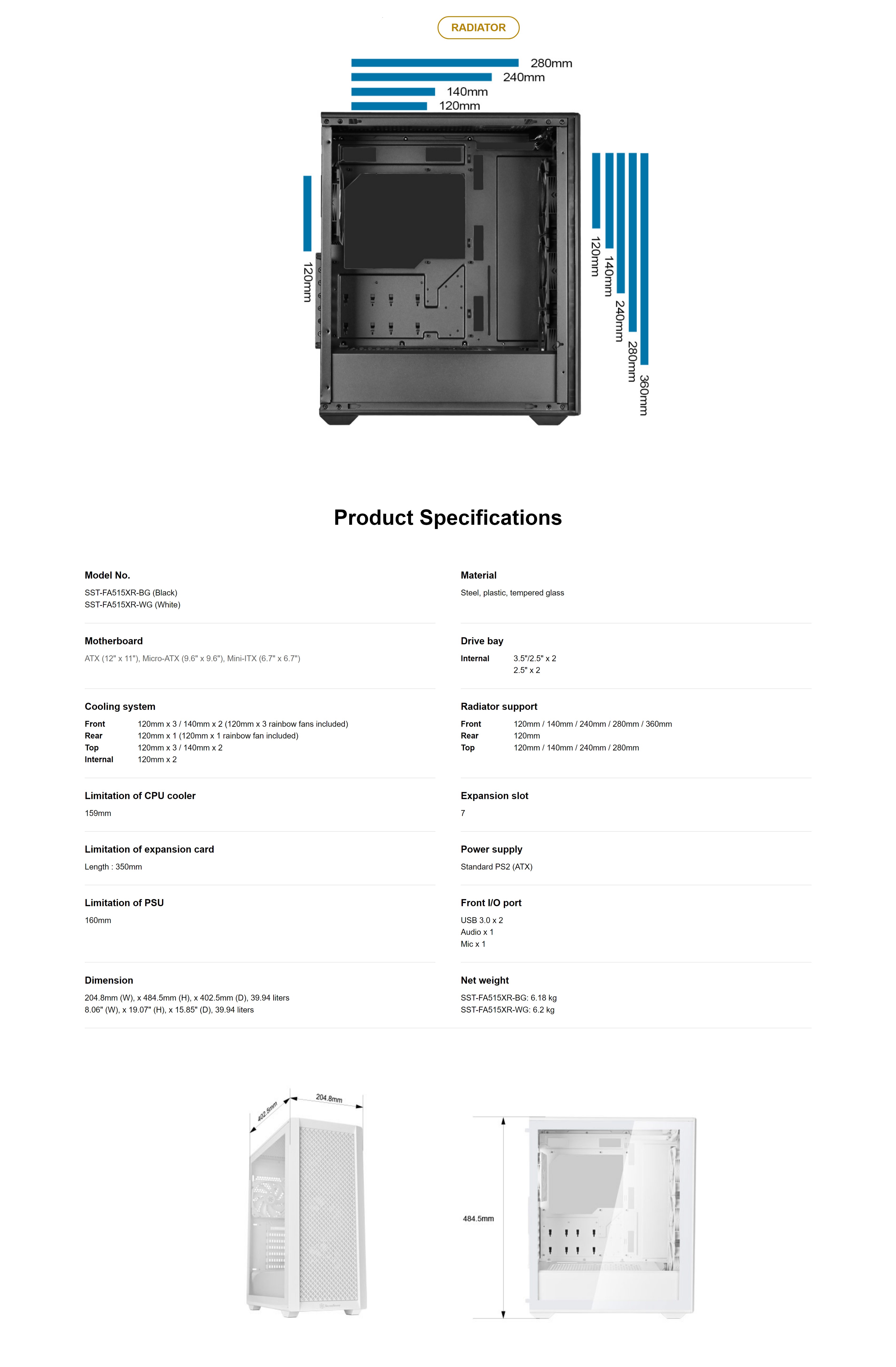 A large marketing image providing additional information about the product SilverStone FARA 515XR Mid Tower Case - Black - Additional alt info not provided